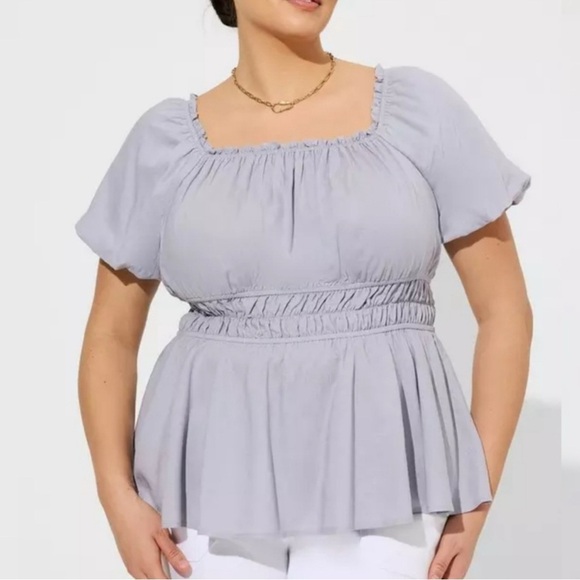 Torrid Plus Size Blouse Linen Puff Sleeve Shirred Bodice Lilac Size 4X - Picture 1 of 13